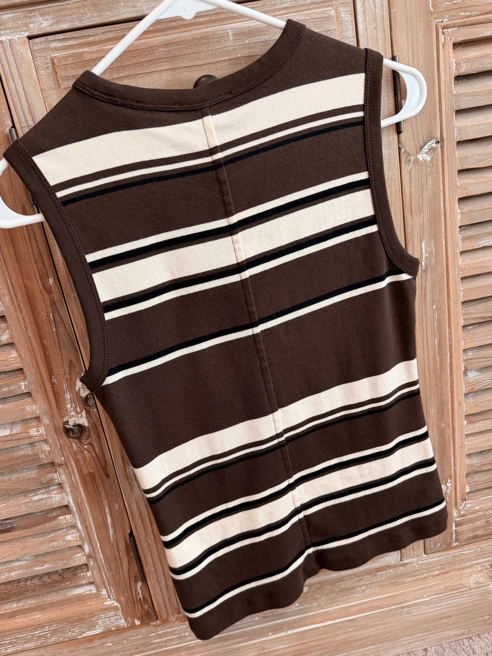 Madewell ‘90’s Shell Tank Brown Cream Black Stripes Tank (Size Small) - Picture 7 of 12